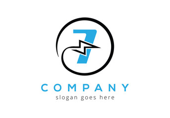 Letter 7  lighting thunder bolt Logo Design Vector Template.
