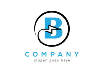 Letter B  lighting thunder bolt Logo Design Vector Template.