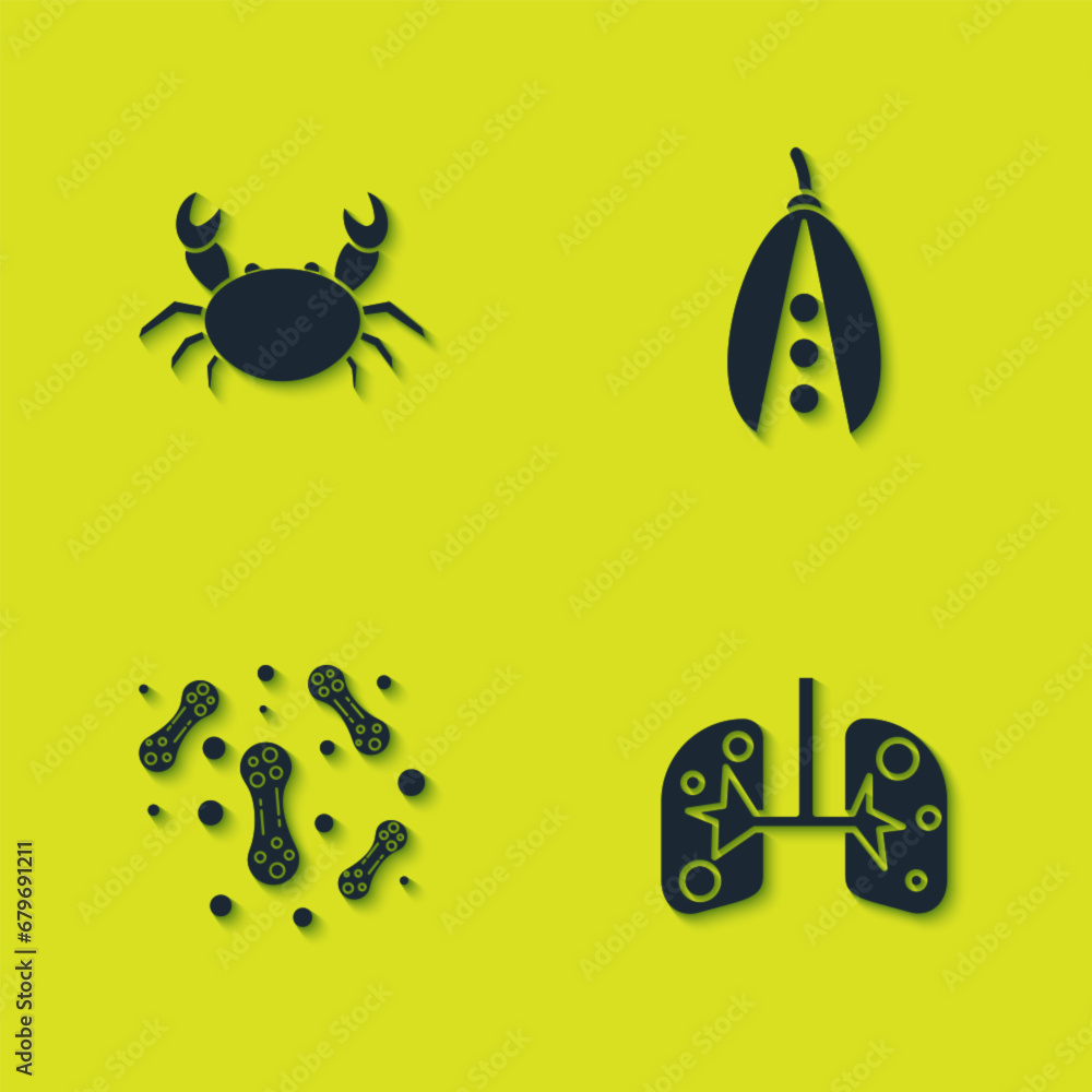 Sticker set crab, lungs, bacteria and kidney beans icon. vector