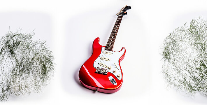 A Red Electric Guitar White Background Real Photo, electric guitar. Generative Ai content