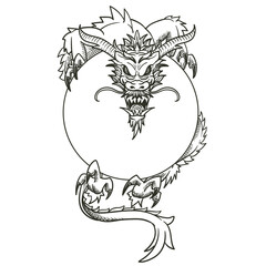 Dragon hand drawn. Vector illustration for tattoo or t-shirt design
