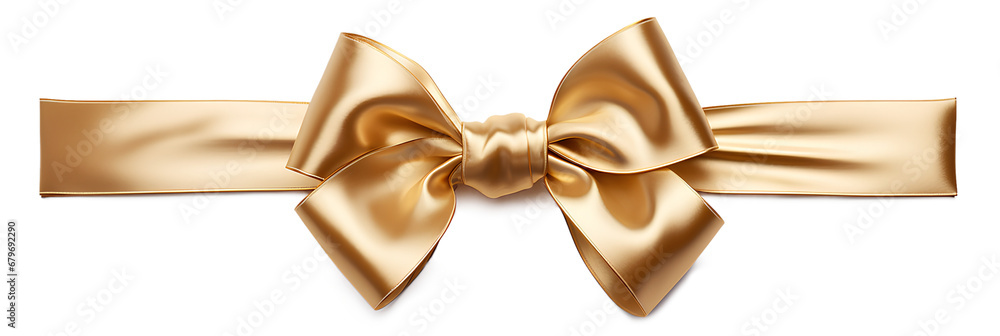 Wall mural gold ribbon bow, gold bow isolated on a transparent background or white background, generative ai