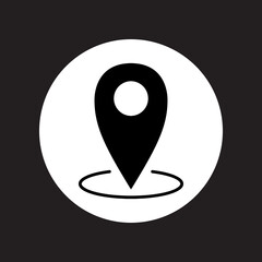Location icon vector. Pin icon logo design. Pointer symbol in circle isolated on black background