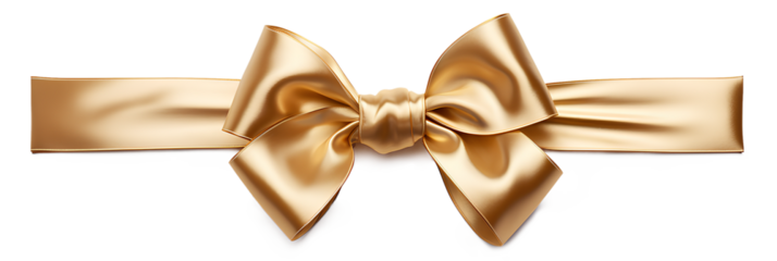 Gold ribbon bow, Gold bow isolated on a transparent background or white background, Generative AI