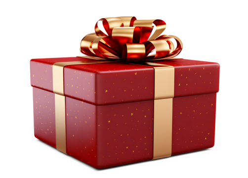 Red gift box, Gift box with a red ribbon bow isolated on a transparent background, Generative AI