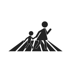 Isolated pictogram sign of mother and children walking on cross walk lane, for cross walk of pedestrian walkway line