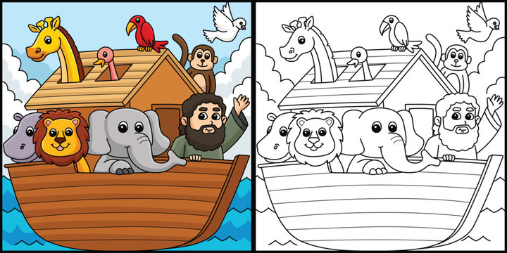 Christian Noahs Ark Coloring Page Illustration