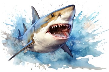 Obraz premium watercolor Shark Hungry shark illustration with splash watercolor textured background