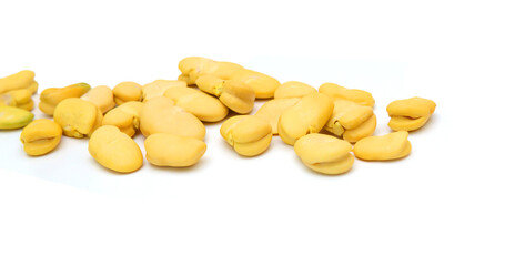 Fava bean, roasted and salty on white background