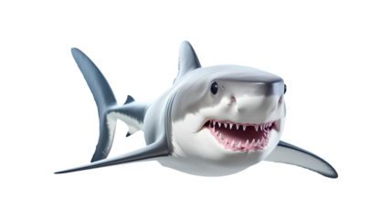 Great white shark isolated on a transparent white background, Generative AI