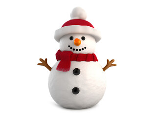 Snowman with hat and scarf isolated on Transparent or white background, Generative AI