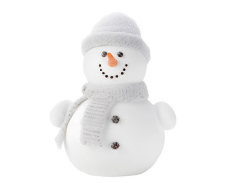 Snowman with hat and scarf isolated on Transparent or white background, Generative AI