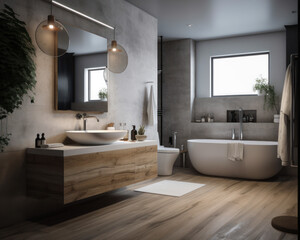 Obraz na płótnie Canvas A Relaxing Oasis: A Bathroom Escape with a Tub, Sink, and Mirror