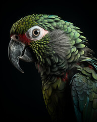 Obraz premium Close-Up of Vibrant Parrot Feathers Popping Against a Dark, Dramatic Backdrop