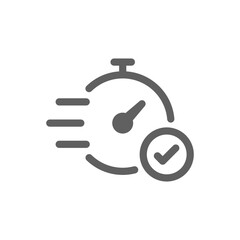 Quick approval icon. Simple outline style. Stopwatch, quick transfer, fast transaction, business concept. Thin line symbol. Vector illustration isolated on white background. Editable stroke.