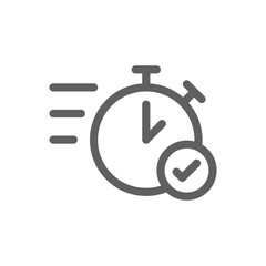 Quick approval icon. Simple outline style. Stopwatch, quick transfer, fast transaction, business concept. Thin line symbol. Vector illustration isolated on white background. Editable stroke.