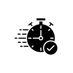 Quick approval icon. Simple solid style. Stopwatch, clock, quick transfer, fast transaction, business concept. Black silhouette, glyph symbol. Vector illustration isolated on white background.