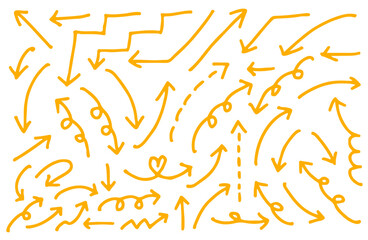 手書き　矢印　シンプル　セット　ラフ　黄色