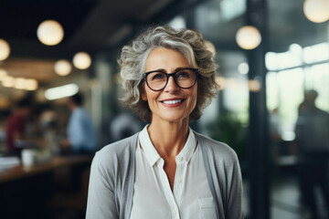Portrait of mature female office manager in office.
