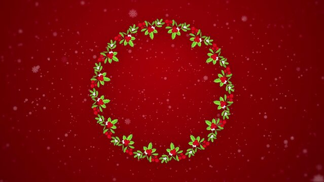 Christmas wreath 2D Animation. Round floral frame with decoration