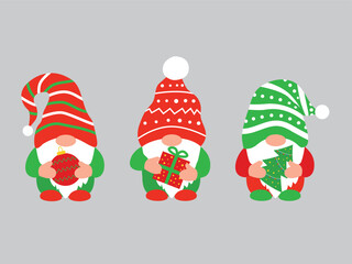 set of New Year's gnomes. in the hands of a Christmas tree, a New Year's toy, a gift.