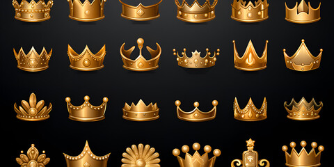Radiance Regalia: Sparkling Gold Glitter Crowns for Royalty with black background ai generated