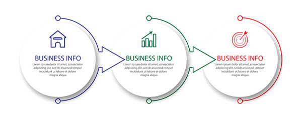 Simple Business Infographic design, vector
template with colorful lines, icons, numbers and
3 choices or steps. Can be used for process diagrams,
presentations, workflow layouts, banners, flowcharts