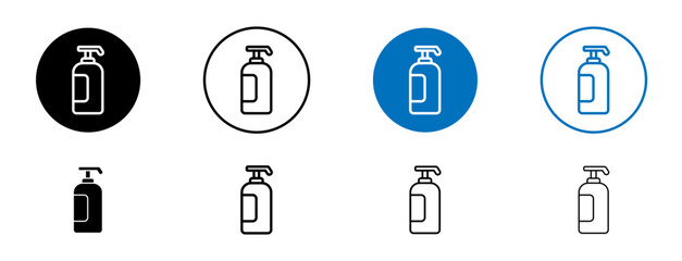 Body Soap vector icon set. Hand wash gel symbol. Liquid shampoo container symbol. Baby lotion bottle sign in black filled and outlined style.