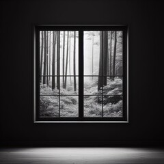 broken window in the dark  black white