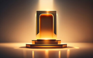 Golden Rectangle podium with light effect, 3D realistic Luxury empty Studio background for product presentation.