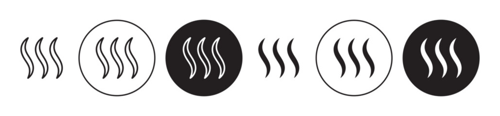 Smoke steam silhouette vector illustration set. Heat steam aroma sign. Scent vapor symbol. Warm icon in black color. - obrazy, fototapety, plakaty