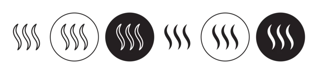 Fotobehang Smoke steam silhouette vector illustration set. Heat steam aroma sign. Scent vapor symbol. Warm icon in black color. © kru