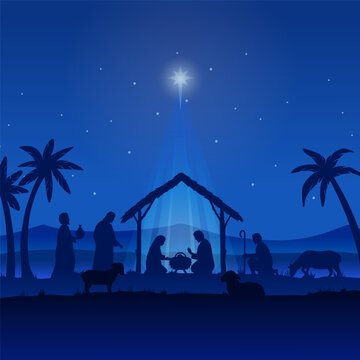 Illustration Birth of Christ, three wise kings and star of bethlehem, nativity christmas graphics design elements