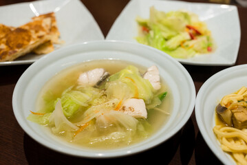 Cabbage soup bowl in the restaurant