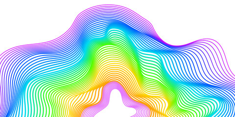 Colored arched rainbow lines in gradient vector banner.
