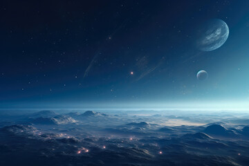 Luminous Cosmos: Highly Detailed Space Scape with Scattered Planets - obrazy, fototapety, plakaty