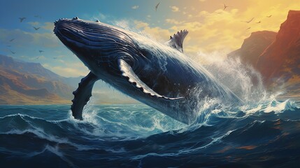 A majestic whale swimming gracefully in the vast expanse of the sea, embodying the beauty and grandeur of marine life.
