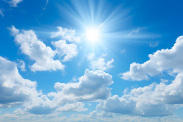 Naklejka na ściany i meble Sky's Embrace: Volumetric Clouds and Radiant Sunlight