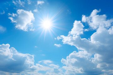 Naklejka na ściany i meble Aqua Aura: Sunlit Sky Canvas with Floating Clouds