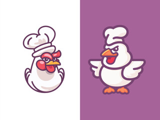Cute cartoon chicken in chef hat and chef uniform. Vector illustration