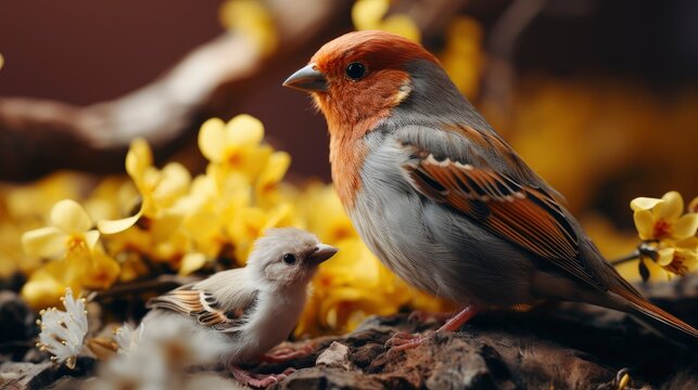 Songbird Male Finch Feeds Hungry Chicks, HD, Background Wallpaper, Desktop Wallpaper