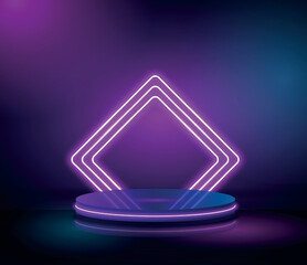 Vector realistic neon podium geometric stage background