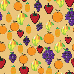 Exotic fruit seamless pattern in hand-drawn style. Vector repeat background for colorful summer fabric.