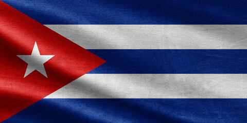 Waving fabric texture of the flag of cuba, real texture color red blue and white of cuban flag, communist dictatorship concept. Fabric texture flag of Cuba. Cuban national flag