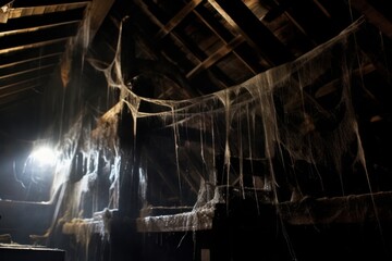 Eerie Attic with Dusty Cobwebs and a Single Light Generative AI