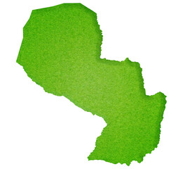 Map of Paraguay made with crumpled kraft paper. Handmade map with recycled material. Handmade map with recycled material. Green. Texture. Green. Green grass. Paraguay.