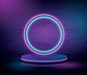 Vector realistic neon podium geometric stage background