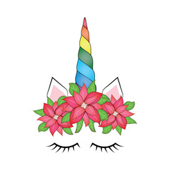 Cute unicorn head with flower crown.