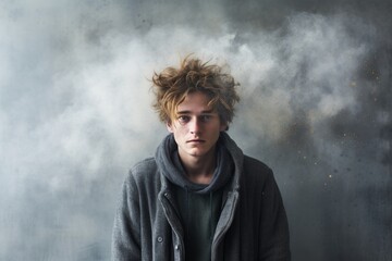 Head in the mist depiction of mental health, loneliness, and addiction in a studio shoot