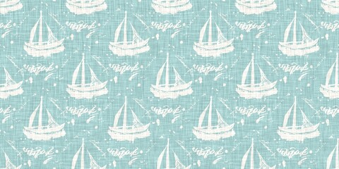 Aqua teal blue white vibrant watercolor batik azulejos tile border banner background. Seamless coastal blur linen effect geometric mosaic effect.Boho Patchwork nautical masculine summer ribbon trim. 